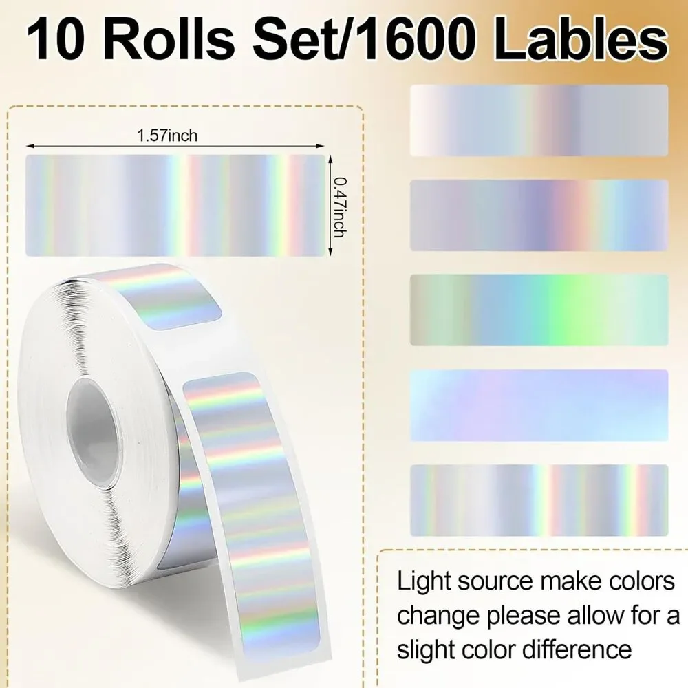 1600 Pcs Label Tapes Compatible with D30 Printer Holographic Silver 12x40mm